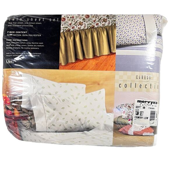 NEW Twin Sheet Set CARESS COLLECTION Country Leaf NOS Made USA Vintage - Picture 1 of 9